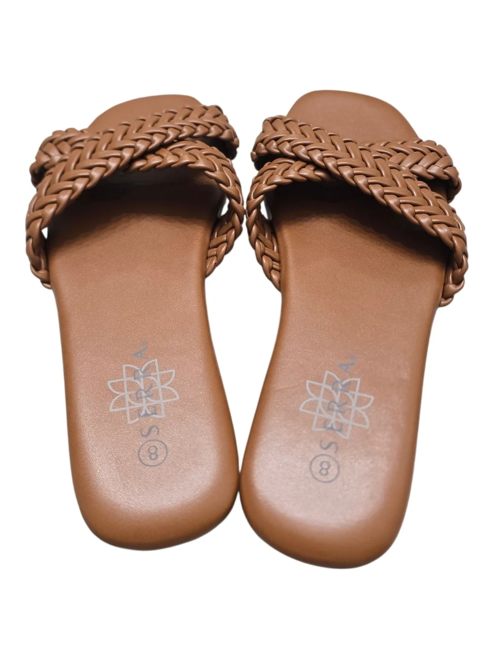 SERRA Braided Slide Sandals Cognac Brown Woven Double Strap Size 8
